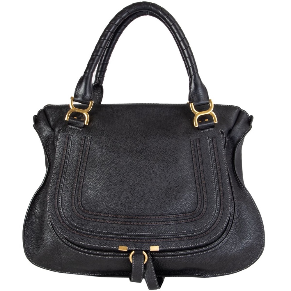 CHLOÉ BLACK BRASS Hardware Marcie textured-LEATHER SHOULDER TOTE